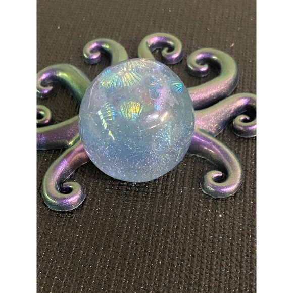 Handcrafted Resin Octopus Paperweight Figurine - Iridescent Tentacles With Blue - Picture 4 of 6